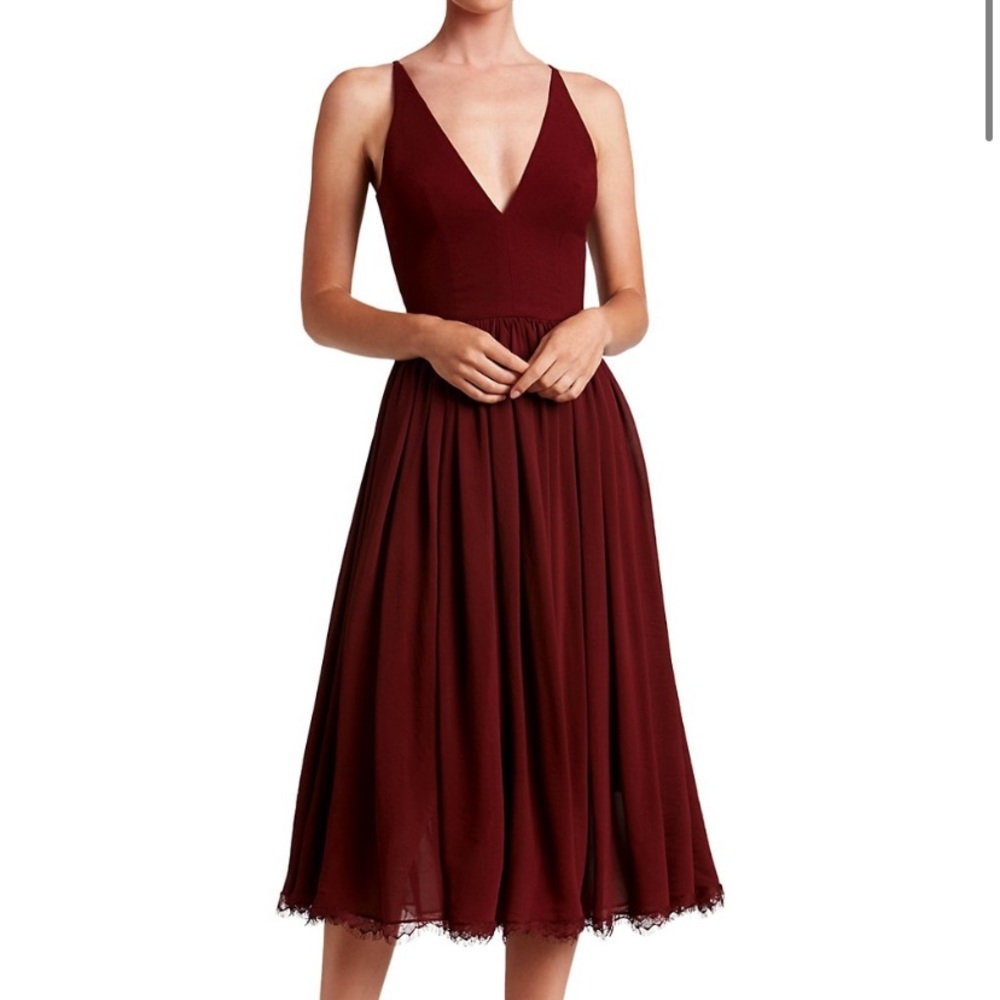 Alicia Chiffon Fit & Flare Dress the Population Large Burgundy/Red Wine